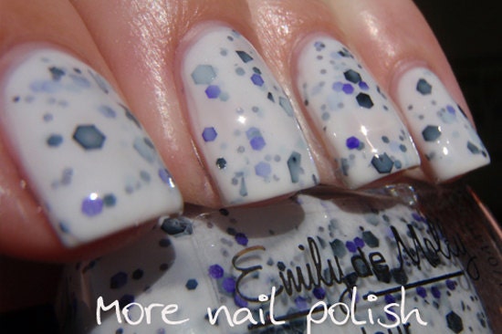 Nail polish - "It's Complicated" black, charcoal and purple glitter in a white base