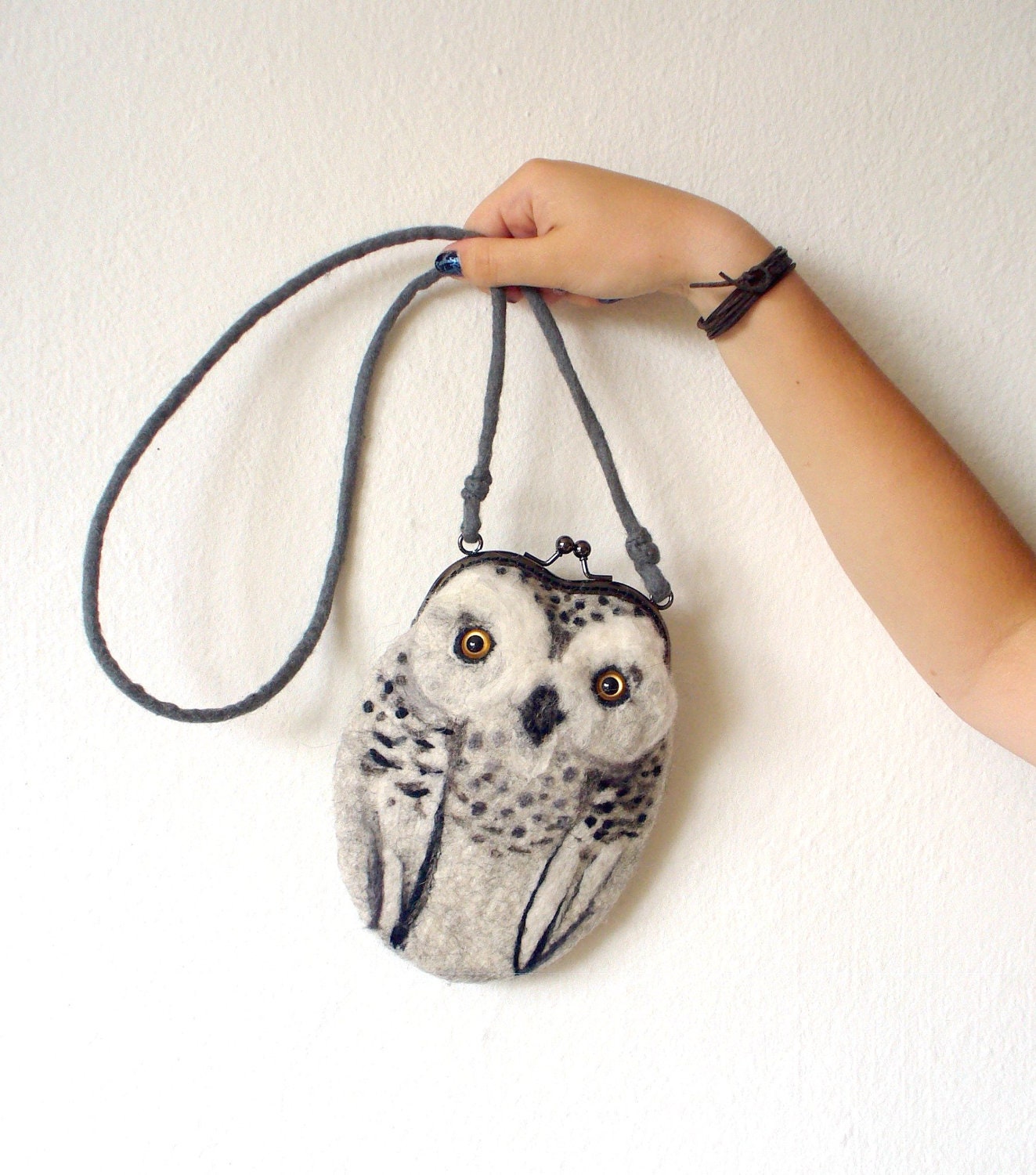snowy OWL Wet Felted coin purse Ready to Ship with bag frame metal closure RESERVED FOR Melissa