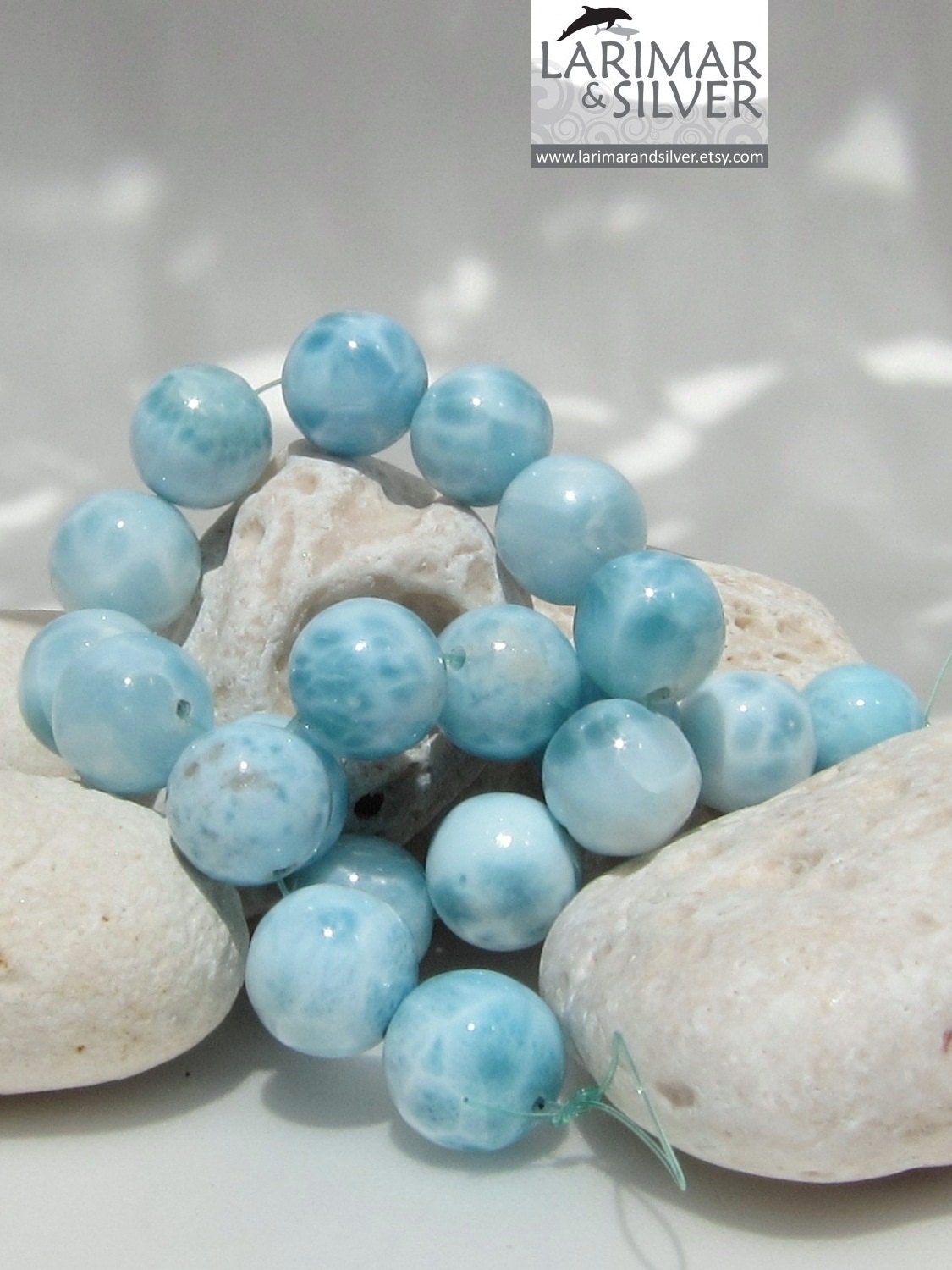 Larimar AA beads, nice underwater blue 11 mm gems - 198.5 ct