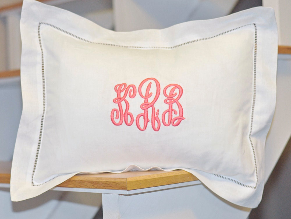 Monogrammed Pillow 11 x 15 Hemstitched Linen