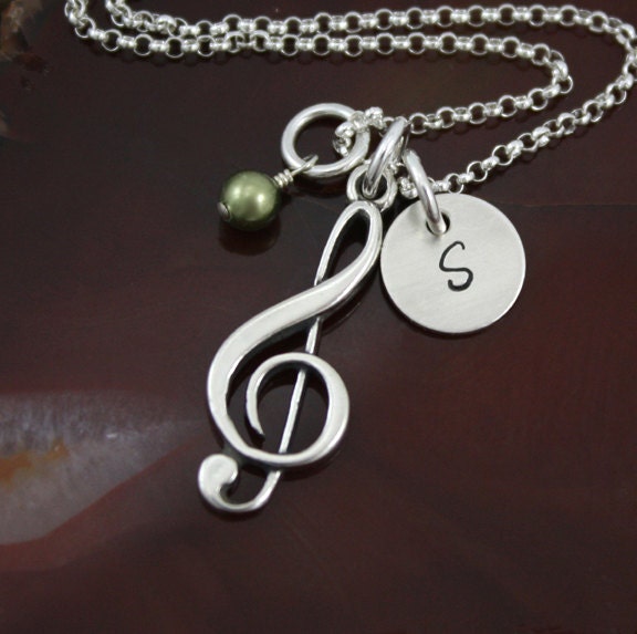 Treble Clef Necklace - Music / Musician / Singer  -  Sterling Silver Hand Stamped