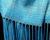 Bright Turquoise Scarf Woven with Green Colors, Extra Wide