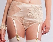 Etsy Lingerie sale , Lily Pearl Champagne silk  High waist suspender Panties - Wedding lingerie Brief