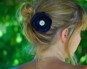 Navy blue handmade Satin hair clip with button center