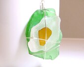 Green, White, and Brown Seaglass Necklace, Beach Chic
