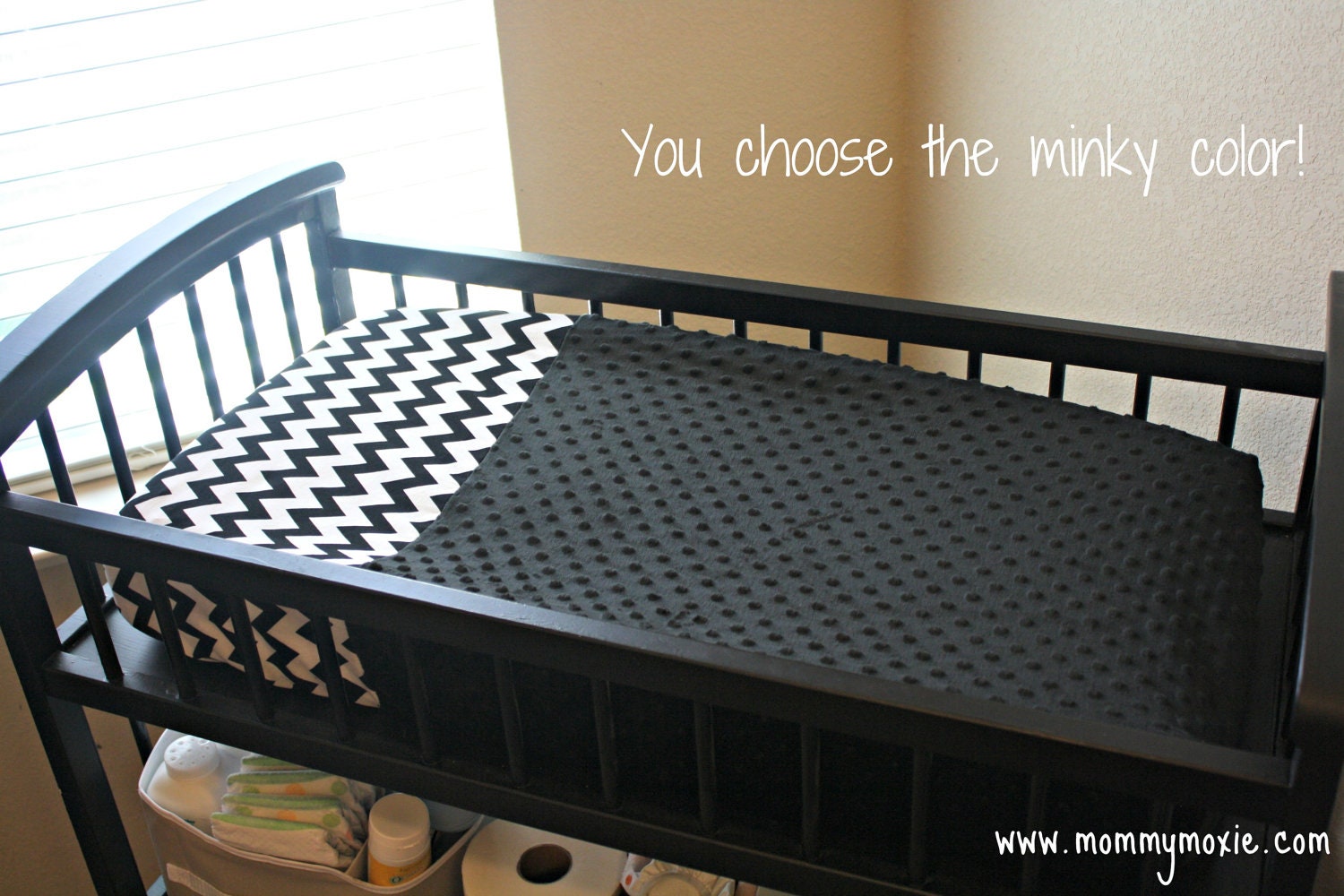 Chevron Changing Table Pad Cover - Black and White Chevron with Your Choice of Minky - by Mommy Moxie on Etsy