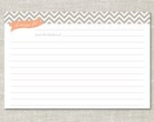 Coral & Gray Chevron Simple Recipe Card (Digital or Printed)