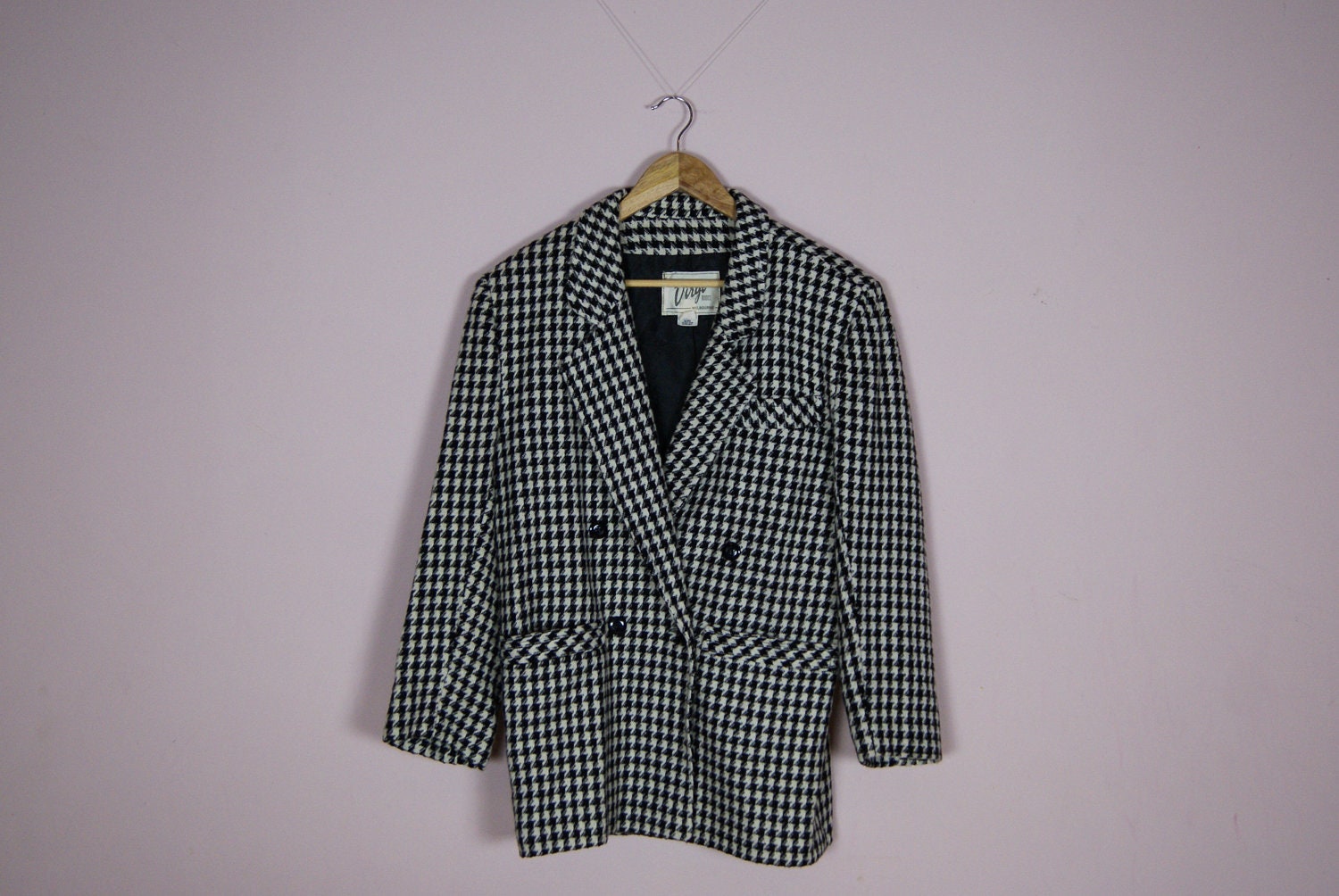 80s Double Breasted Houndstooth Coat Sz m - l