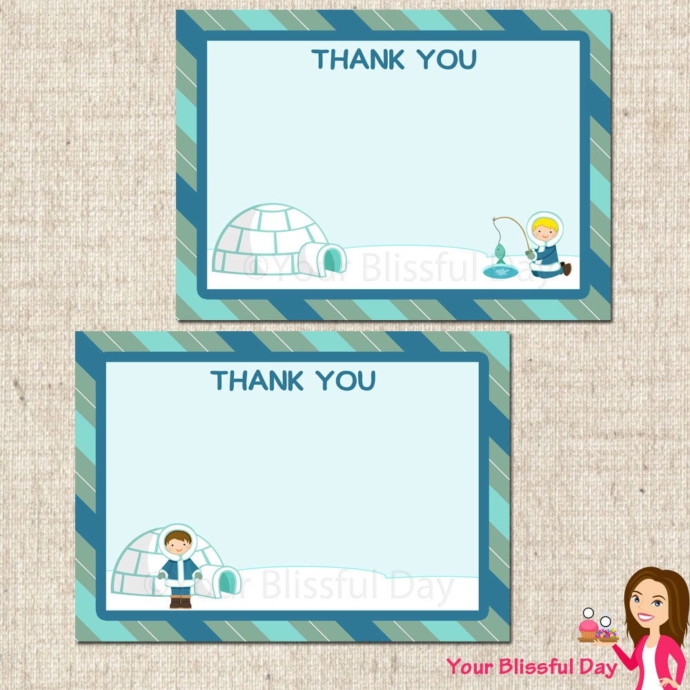 PRINTABLE Arctic Boy Party Thank You Cards (Character of your choice) Il_570xn
