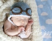 Crochet Blue Aviator Hat (Newborn)