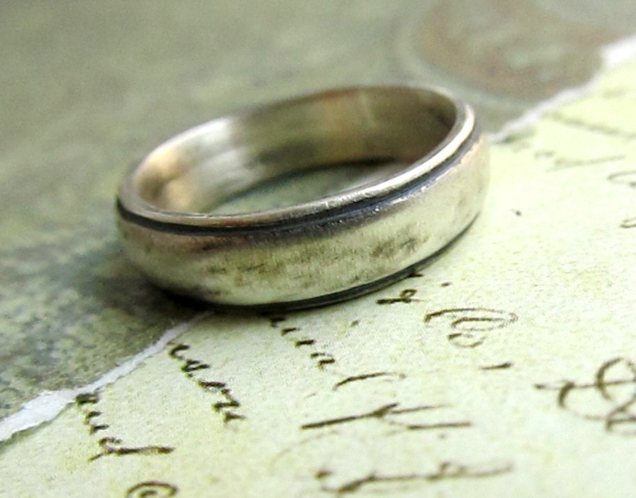 Rustic Men's Wedding Band, Silver Groom's Ring, Comfort Fit, Domed, Sterling Silver, Brushed... 7mm