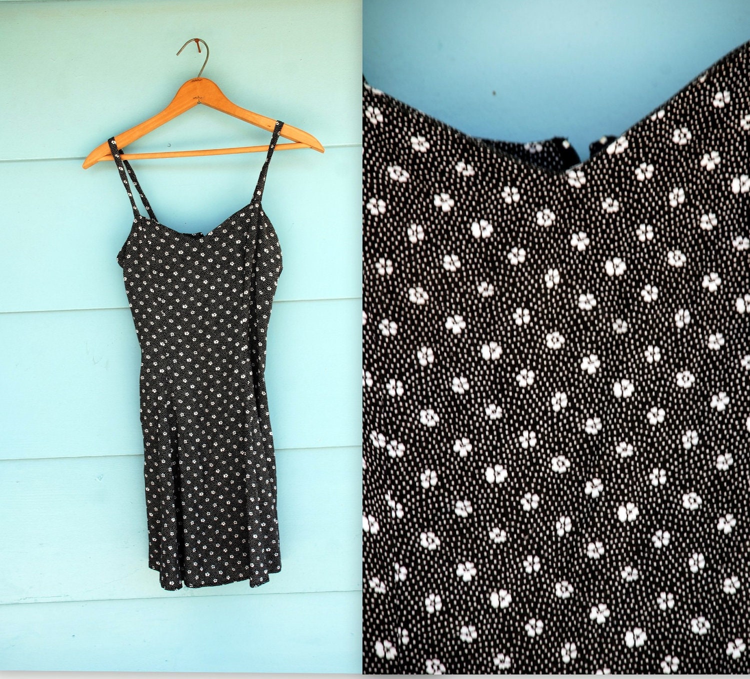 1990s. daisy & polka dot sweetheart mini dress. s