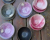 Lovely black, grey, pink and purple bowls for soup or cereal or ice cream