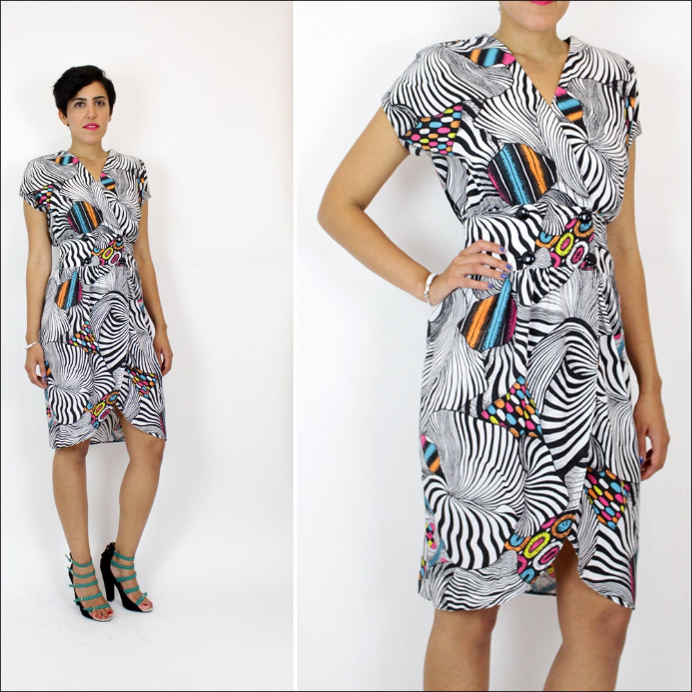 80s graphic print wrap dress S/M