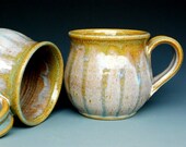 Pottery Mug Ceramic Coffee Mug Round Striped Amber Cream