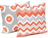 MEMORIAL DAY SALE Chevron Pillow Ikat Dots Decorative Throw Pillow Covers Cushion Covers 18 x 18 Inches Orange Gray Premier Prints