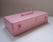 Vintage Pink Metal Tool Box  - Shabby Chic - Cottage Chic