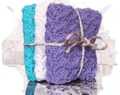 Crochet Wash Cloth - 100% Cotton in Teal, Ecru, Purple - or choose your own combination dish cloths