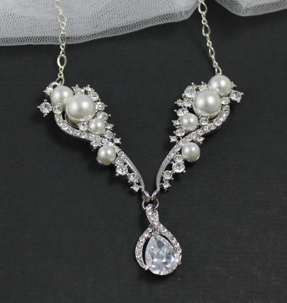 Wedding Bridal Jewelry, Chandelier Wedding Earrings, Crystal Rhinestone and Pearl Bridal Earrings, TILLY
