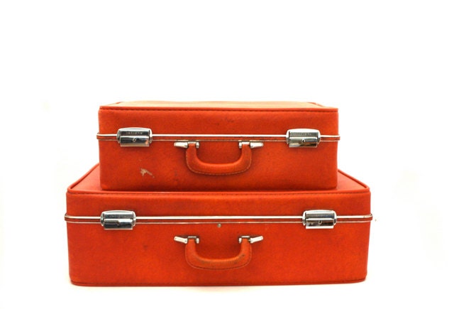 Vintage TANGERINE Invicta Suitcase Set