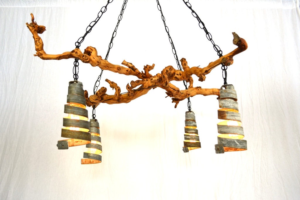 Grapevine and Wine Barrel Ring Pendant Light Chandelier  - 100% RECYCLED from Napa Valley