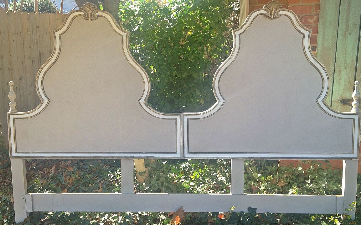 Vintage King Headboard French Regency Shabby Chic Painted
