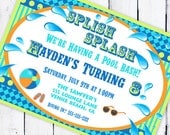 Pool Party Invitation - Splish Splash Pool Party Collection - Lime and Aqua - Gwynn Wasson Designs PRINTABLE