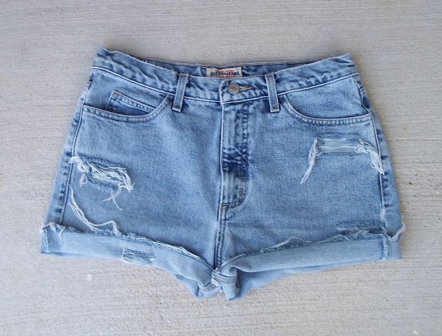 CLEARANCE SALE - Distressed Shorts High Waist Vintage Denim Guess Cut Offs - US Size 9/10 - 30" Waist - Priority Shipping