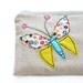 small zipper pouch with butterfly applique with freestyle stitching / summer fashion / compact / cosmetic bag