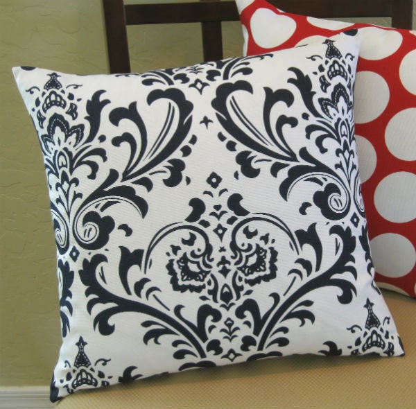 Ornate Dark Navy Blue Damask Pattern Throw Pillow Cover