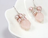 Pastel Pink Earrings, Cluster Mauve Pearls, Rose Quartz Earrings, Bride, Bridesmaid, Wedding Jewellery, Feminine, Romantic Spring Earrings