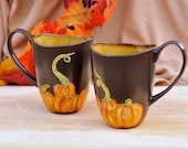 Set of Two Coffee Mugs - Made to Order Pumpkin Coffee Cups - Hand painted - Autumn Home Decor - Christmas Kitchen Decor