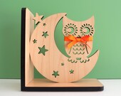 Night Owl Bookend: Wood Modern Baby Nursery Children