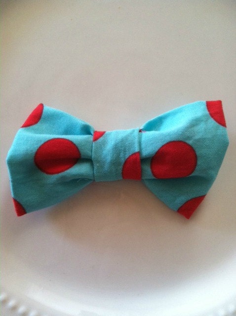 Bowtiful Hair Clip (aqua w/ red polka dots)
