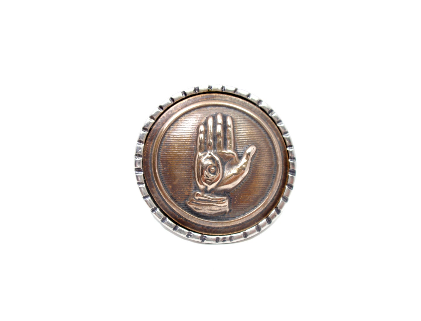 Silver and brass ring with Alchemy Hand and Eye symbol