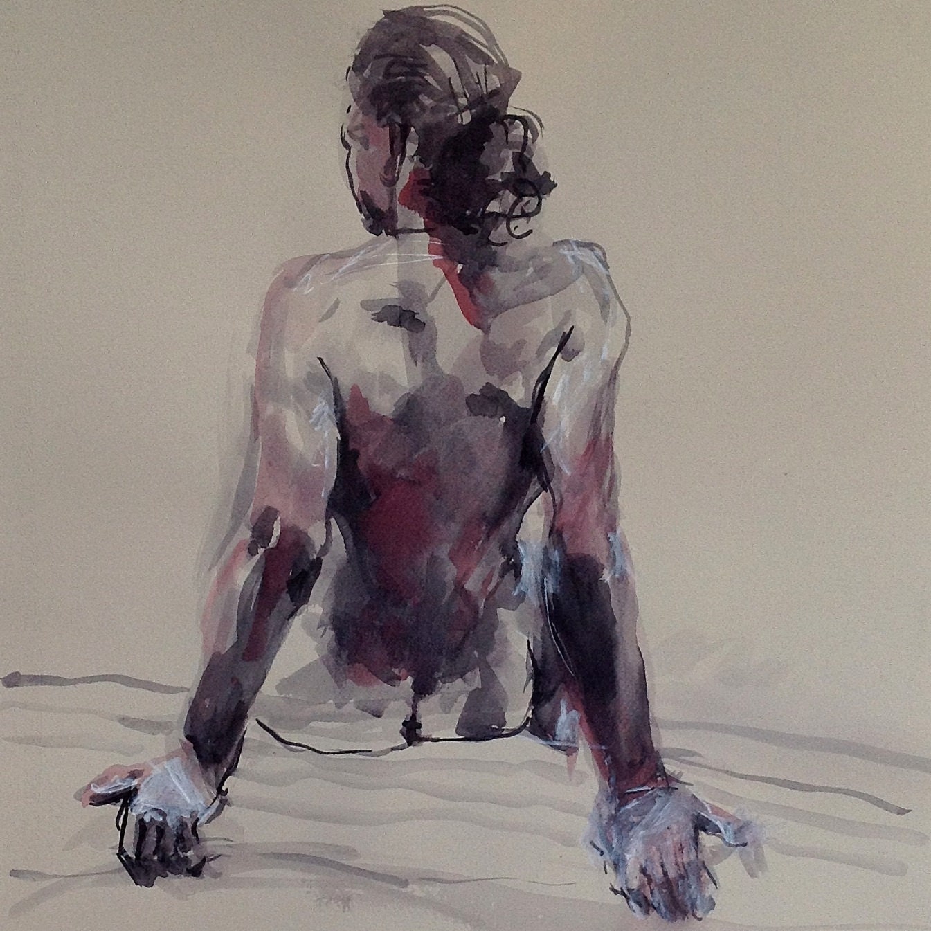 Original drawing from life, Seated Male Figure Leaning Back