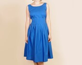 Vintage style ink blue rockabilly 50's  mad men floral Halloween costume  DRESS LARGE L