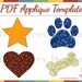 Applique Template PDF Bundle, Star, Heart, Paw, Bone Applique Templates A109, Includes Fusible Web Applique Instructions