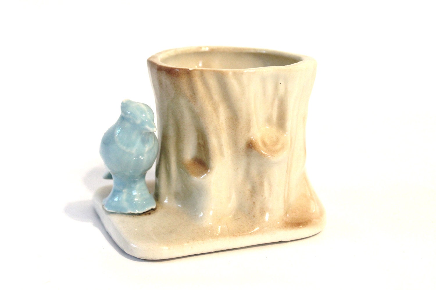 Ceramic Bird & Stump Planter