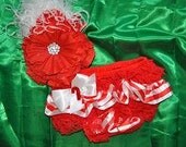 Ready to ship NB to 1yr candy cane ruffle bloomers set red and white perfect for christmas come with bloomers and headband