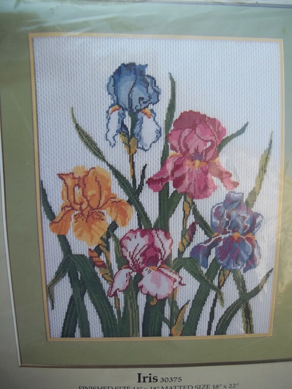 Vintage Iris Flower Embroidery Needlepoint Cross by ssmith7157