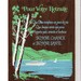 Vintage 1970's Kitsch Retirement Wall Plaque in French from Québec - Laminate Nautical Landscape Scene - Boats on Lake & Trees