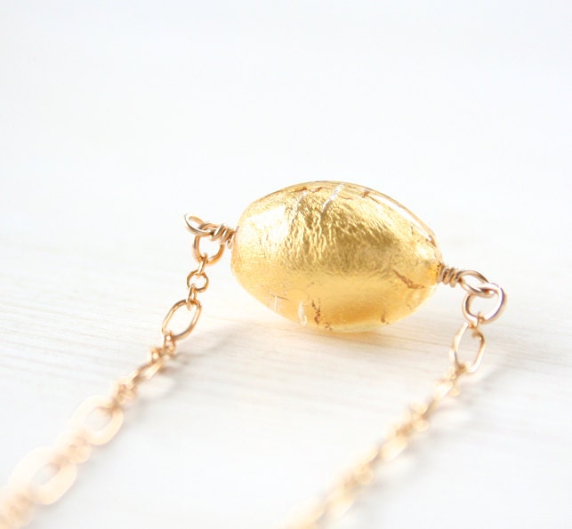Golden Glimmer - A 14K gold filled foil bead necklace - simple everyday elegant jewelry