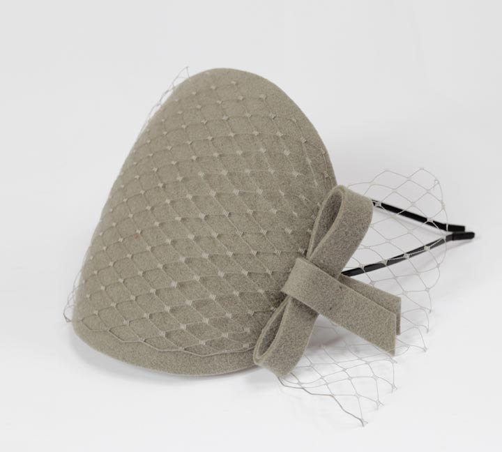 Grey Fascinator with Veil and Simple Bow