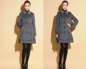 Winter eise Double-layer Skirt Pure Wool Coat  / Low Waist  Wool Long Jacket/ 17 Colors