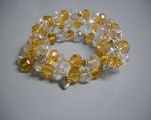 Elegant CRYSTAL and TOPAZ Beaded Memory Wire Bracelet