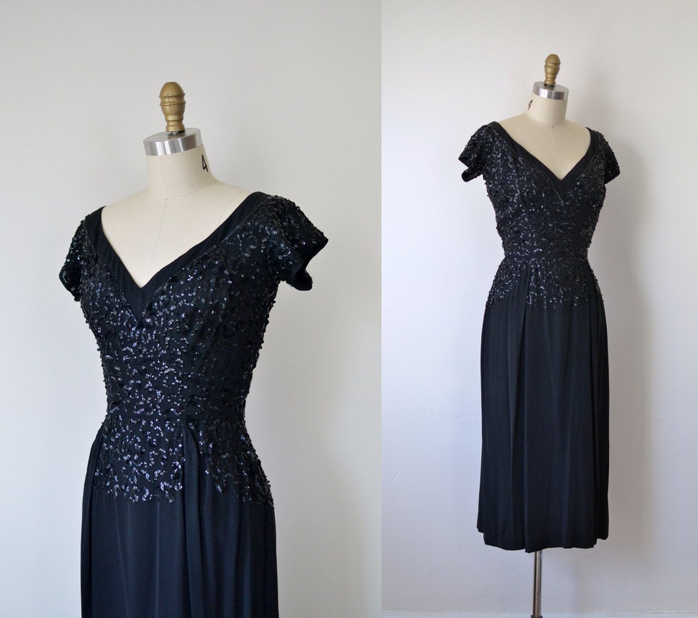 1940s Dress / 40s Sequin Rayon Dress / Frank Starr