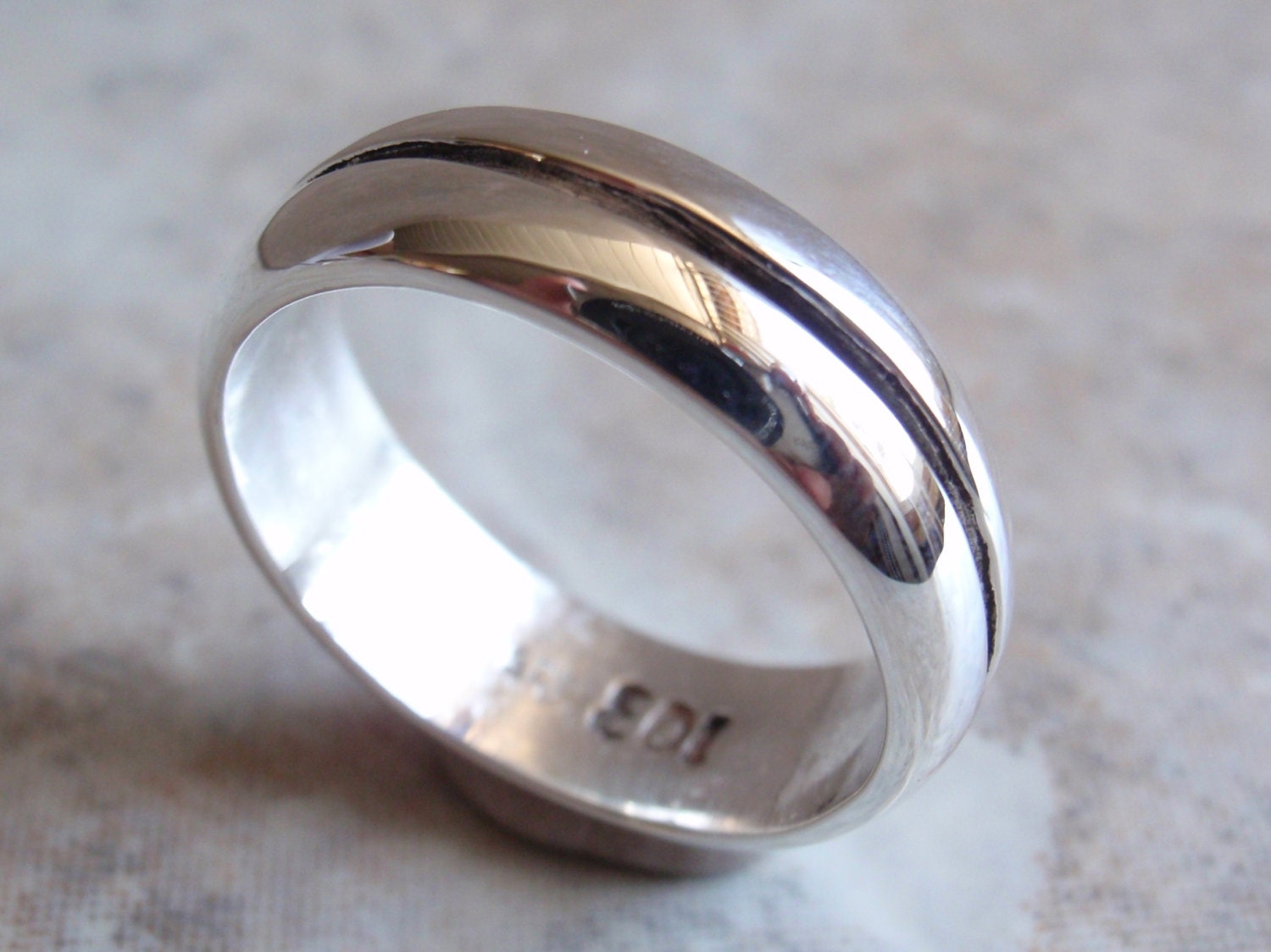 Sterling Silver Center Lined Band Ring Size 9-1/4 Vintage Estate