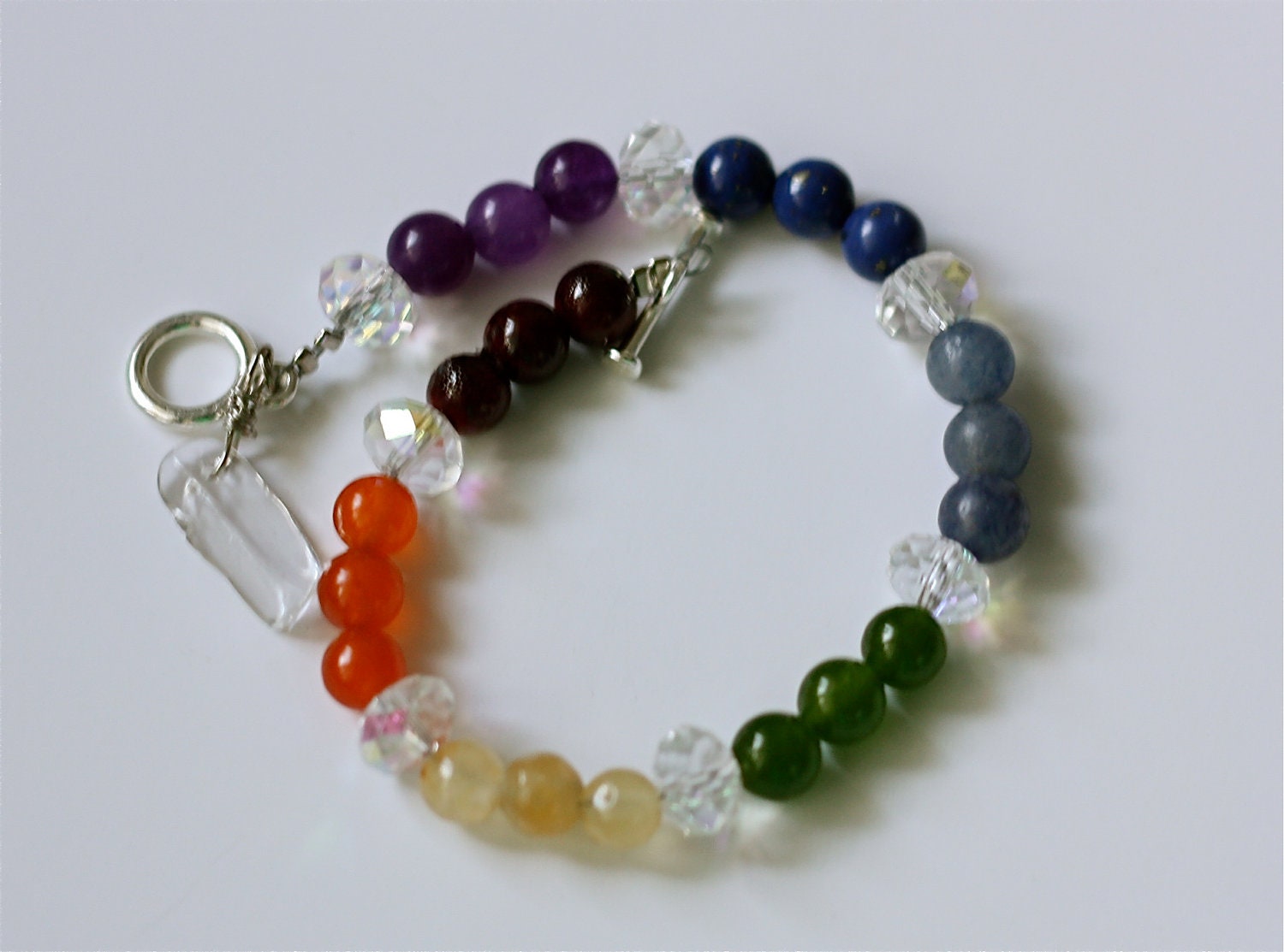 Yoga Meditation Chakra Balancing Bracelet - Rainbow Gemstones and Crystal