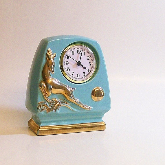 Vintage Ceramic Clock Art Deco Style by VintageShelfAndWall